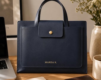 Personalized Laptop Bag | Custom Briefcase | Leather Work Tote | Office Gift