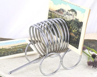 Vintage Flower Cart Metal Letter Sorter, Mid Century Desktop Postcard Organizer, Wagon Shaped Photo and Mail Holder