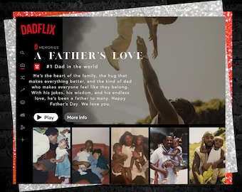 EDITABLE 16x20 inch Father's Day Gift, A Fathers Love, Best Dad Ever, Dad Frame, Dadflix, Movie Poster Canva Template