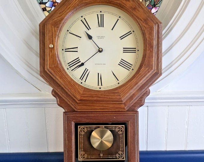 Vintage Verichron Oak Wall Clock | Traditional Roman Numeral Pendulum ...