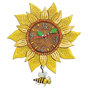 Allen Designs Bee Sunny Sunflower Wall Clock with Bee Pendulum