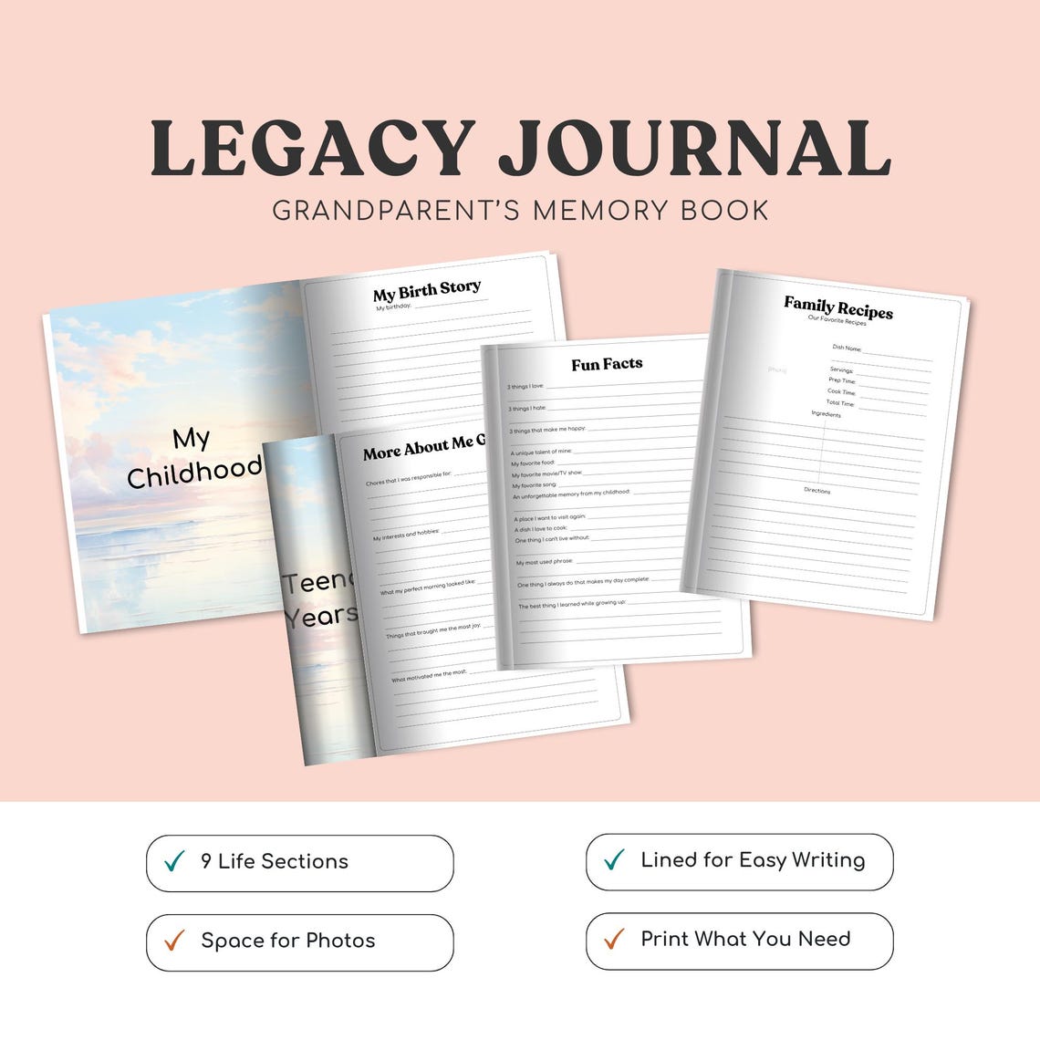 Grandparent Legacy Journal Printable Life Story Memory Book Digital