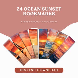 Digital Ocean Sunset Photograph Bookmarks | Printable Bookmark Set | Digital Download | Beach Lover Gift | Reader Gift