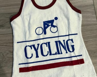 Camiseta de tirantes de ciclismo de tela de rizo vintage, nueva de stock. Talla 6.