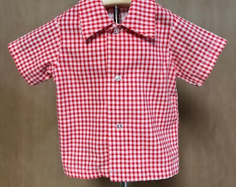 Camisa de cuadros rojos y blancos. Neutra.