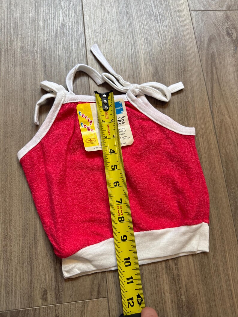 Różowy top z frotte, wiązany na ramionach. Top typu halter. Nowy z metkami. Oznaczony na 4-5 lat. Stan doskonały. zdjęcie 4