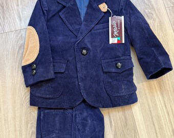 Vintage Corduroy Suit Size 2T. Dark Navy Blue with Tan Elbow Patches. New With Tags. Mario Di Firenze