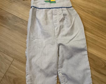Carters Striped Overalls with Colorblock Trim. Embroidered Sailboat on Bib. Healthtex Yellow Shirt. Size 18 Months. Vintage.
