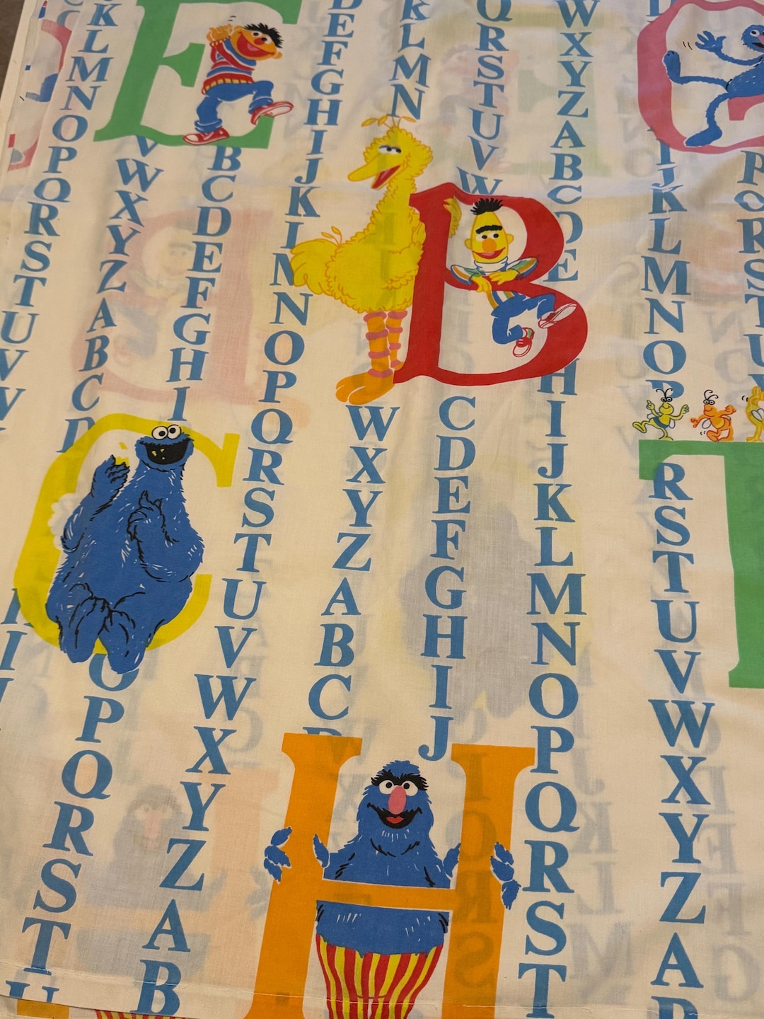 Vintage Sesame Street Alphabet Flat Sheet. Elmo Cookie Monster Big Bird ...