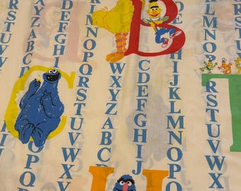 Vintage Sesame Street Alphabet Flat Sheet. Elmo Cookie Monster Big Bird and Friends. Twin Size