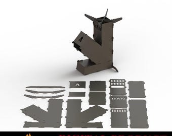 Archivo DXF de estufa cohete portátil: Diseño de metal cortado con láser CNC (descarga digital)