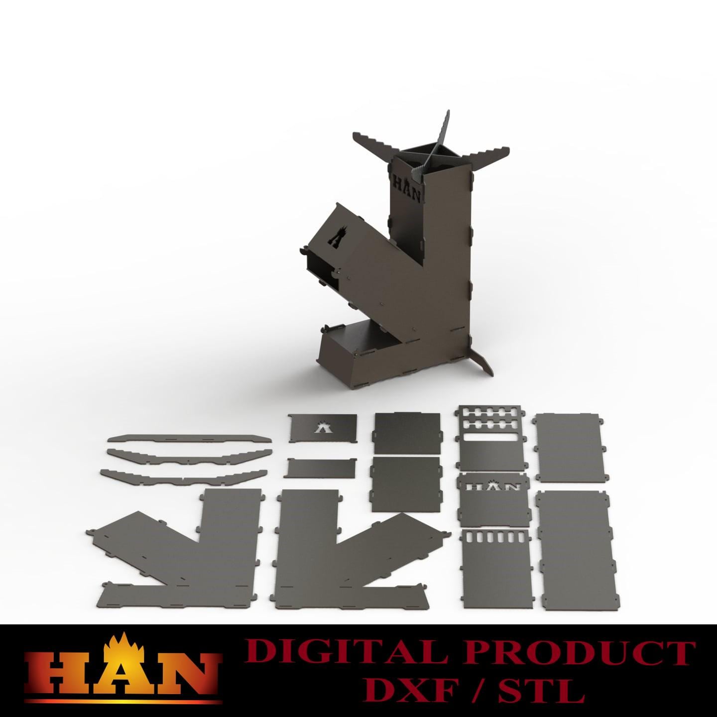 Portable Rocket Stove DXF File: CNC Laser Cut Metal Design