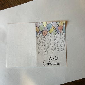 Vamos comemorar - cartão comemorativo - em branco, pintado à mão, aquarela (sem impressões)