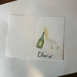 Cartão comemorativo de comemoração com Cheers - interior em branco, pintado à mão com aquarela (sem impressões)
