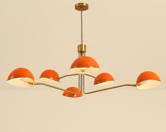 Lampadario Sputnik in stile moderno di metà secolo: lampadario a 6 luci in ottone e nero