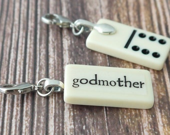 GODMOTHER Charm Mini Domino Clip-on Pendant for Bookmark Keychain Necklace Bracelet by Kristin Victoria Designs Baptism Godmother Gift