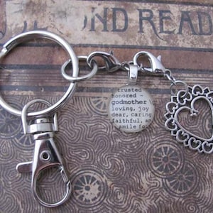 Godmother, Aunt, Sister, Sister-in-law Key Chain with Silver-tone Charm by Kristin Victoria Designs