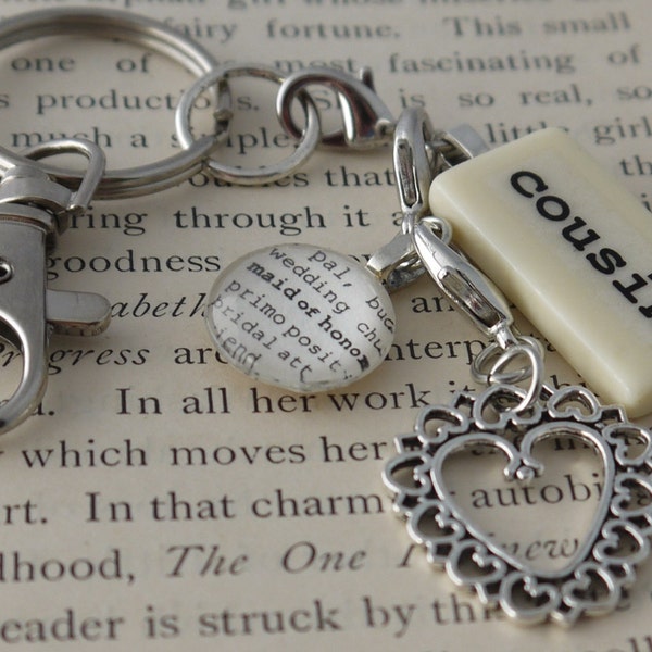 COUSIN Key Chain Personalized Customized Domino Key Chain Gift for Cousin, Maid of Honor, Birthday Cousin Gift by Kristin Victoria Designs