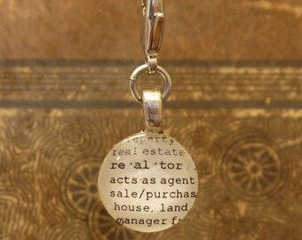 Realtor Word Clip-on Charm Antique Vintage Look Gift by Kristin Victoria Designs