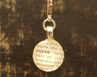 Nurse Dictionary Word Clip-on Charm Antique Vintage Look Gift by Kristin Victoria Designs