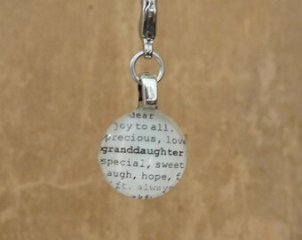 Granddaughter Charm Dictionary Word Clip-on Glass Gem by Kristin Victoria Designs