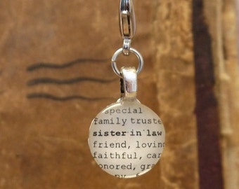 Sister-in-law Dictionary Word Clip-on Charm Antique Vintage Look Gift by Kristin Victoria Designs