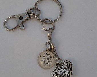 Custom Key Chain with Custom Glass Gem and Silver-tone Charm by Kristin Victoria Designs