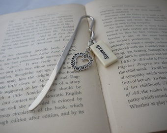 Granny Bookmark Personalized Mini Domino with silver-tone charm by Kristin Victoria Designs