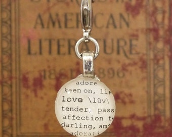 Love Dictionary Word Clip-on Charm Antique Vintage Look Gift by Kristin Victoria Designs