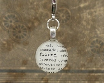 Friend Dictionary Word Clip-on Charm Antique Vintage Look Friend Gift by Kristin Victoria Designs