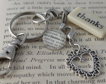 THANKS Key Chain Personalized Customized for Bridesmaid, Mother of the Bride, Niece, Cousin, Aunt Mini Domino Dictionary Charm Silver Charm