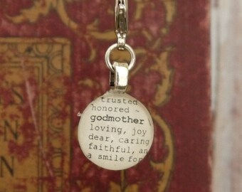 Godmother Dictionary Word Clip-on Glass Gem Vintage Look by Kristin Victoria Designs