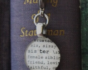 Sister Dictionary Word Clip-on Charm Antique Vintage Look Gift by Kristin Victoria Designs