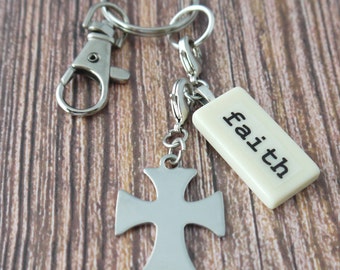 FAITH Key Chain Personalized Customized Domino Key Chain Gift for Godmother, mother, Aunt, Sister, Niece, Cousin by Kristin VIctoria Designs