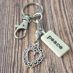 Peace Domino Keychain, Personalized Charm, Gift for Her