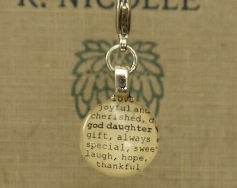 God Daughter  Dictionary Word Clip-on Charm Goddaughter Antique Vintage Look Gift by Kristin Victoria Designs