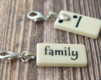 FAMILY Charm Mini Domino Clip-on Pendant for Bookmark Keychain Necklace Bracelet by Kristin Victoria Designs Mom Bridesmaid Cousin Gift