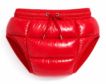 Men’s Glossy Red Quilted Nylon Briefs