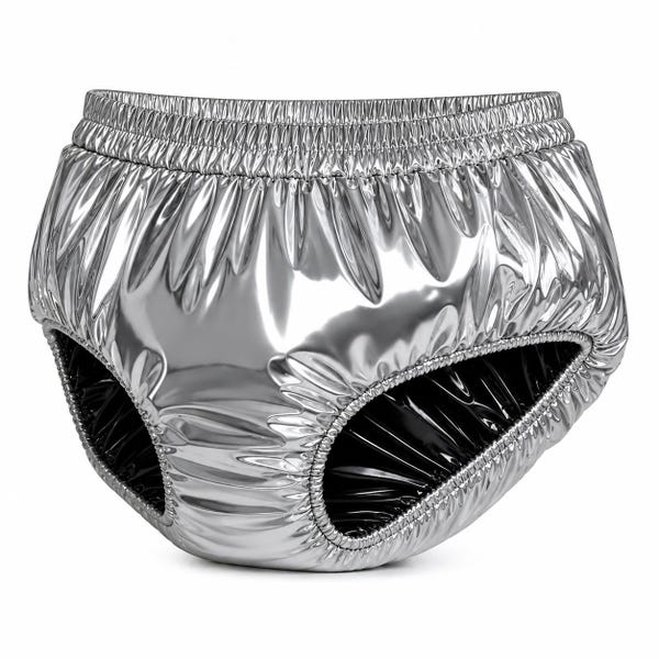 Mirror Silver Glossy Nylon Padded Briefs | Waterproof Metallic Nylon Underwear