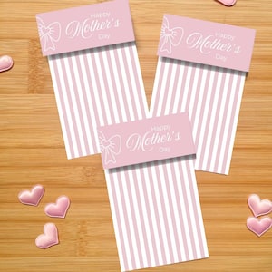 Pink Stripes Muttertagsgebäck Karte | Digitaler PDF Download | 3 Kekse 15,5 cm x 8,5 cm | Druckbare Cookie Backer Karte zum Verpacken