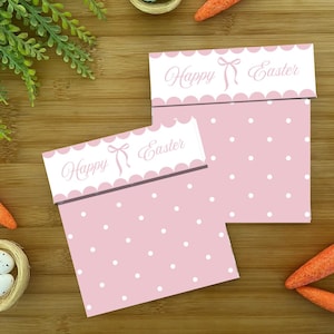 Cartão de biscoito de Páscoa com bolinhas rosa | Download digital em PDF | Quadrado largo 15,5 cm x 14 cm | Cartão de apoio para biscoitos para impressão para embalagem de Páscoa