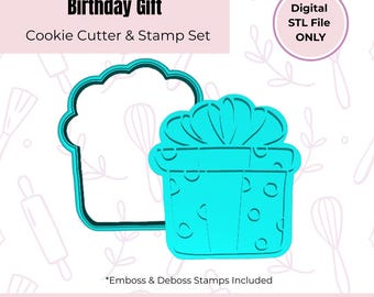 Birthday Gift Cookie Cutter & Stamp - STL File Download -Emboss and Deboss Stamps