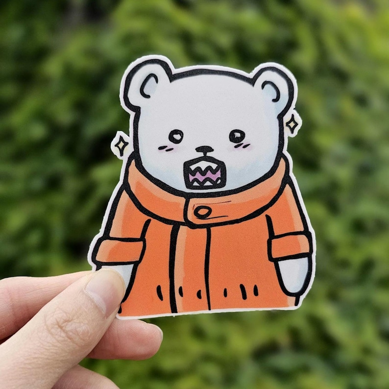 white bear with orange jumpsuit sticker
