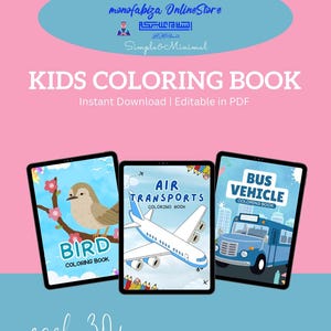 Bundle 1: 3 in 1 Kids Coloring Book Printable PDF | Editable Learning for Kids | Preschool Activity Book | Quiet Book | Instant Download