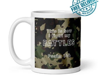 Camo Christian Mug, Psalm 144, Military Gift