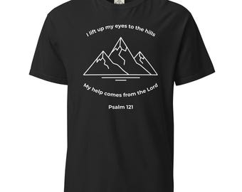 Psalm 121 Minimalist Mountain Heavyweight T-Shirt - White Art