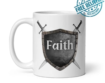 Faith Shield Coffee Mug - Christian Knight Gift