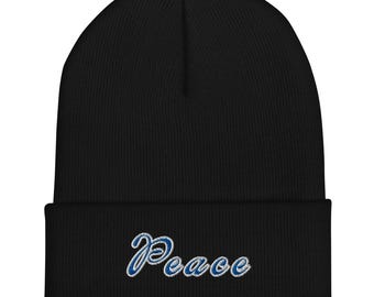 Peace Embroidered Beanie – Custom Cuffed Knit Hat – Minimalist Streetwear Headwear