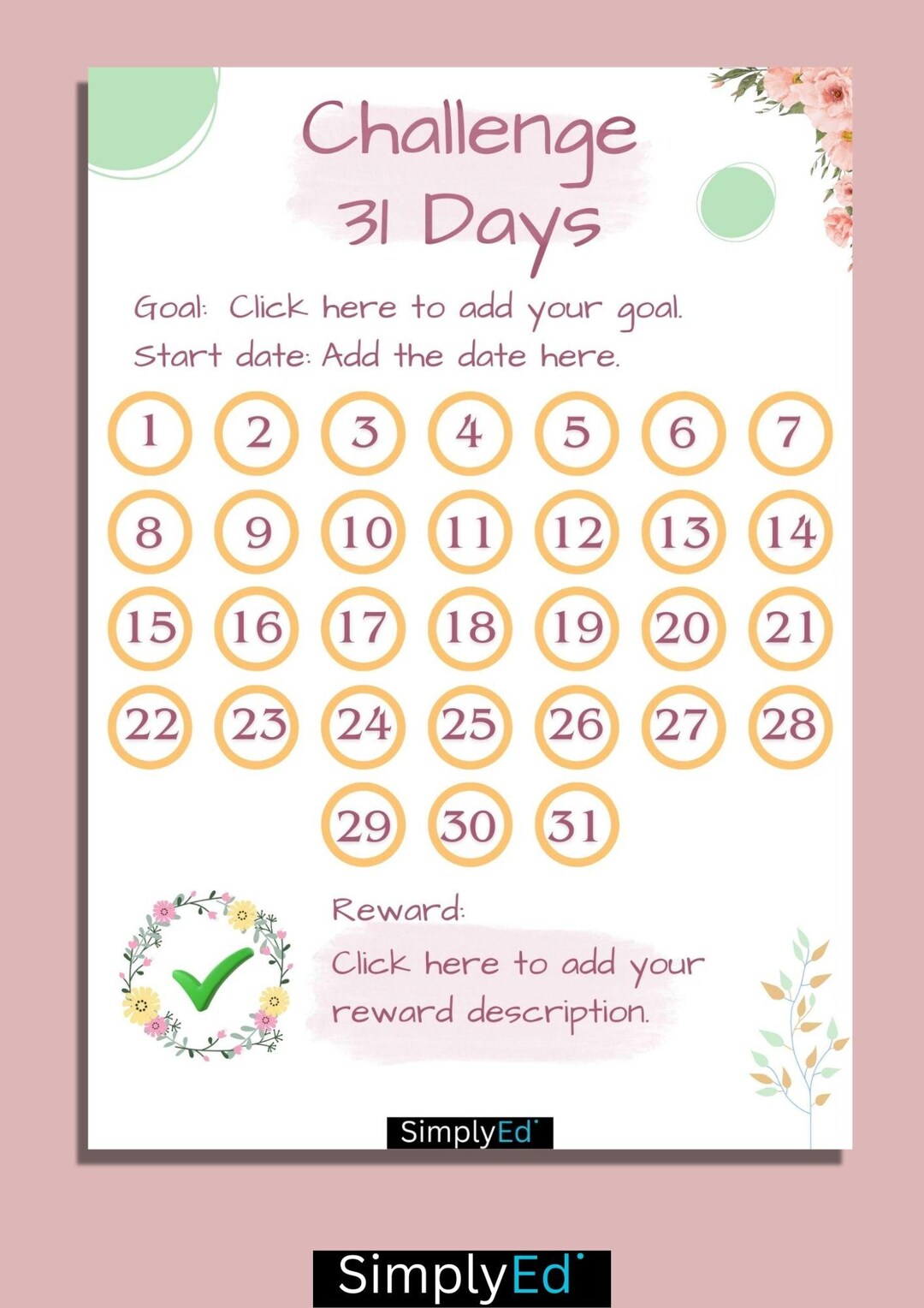 Spring Semester Goals 31 Day Challenge Spring Theme, Goal Setting, Progress Tracker, Habit ...