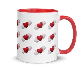 Winged Heart Coffee Mug, Y2K Valentine's Gift, Colour Inside